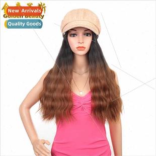 Hat Wig Gradient Brown 22 Inch Long Curly Hair Anchor Fashio