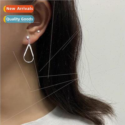 Hollowed out water drop-shaped diamond earrings romantic atm