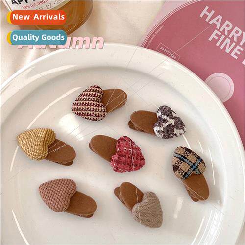 Korean plaid love flocking hairpin autumn winter temperament