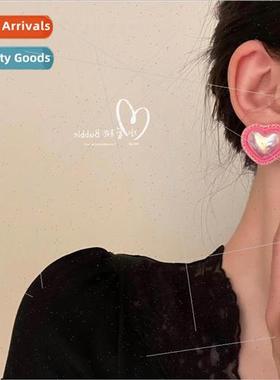 Pure desire pink girl love heart pearl earrings new tide fem