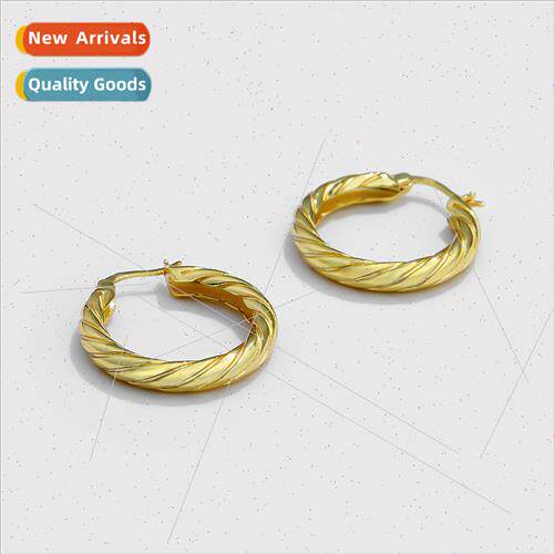 925 silver Earrings适用Women Europe Cool Twisted Circle Earr
