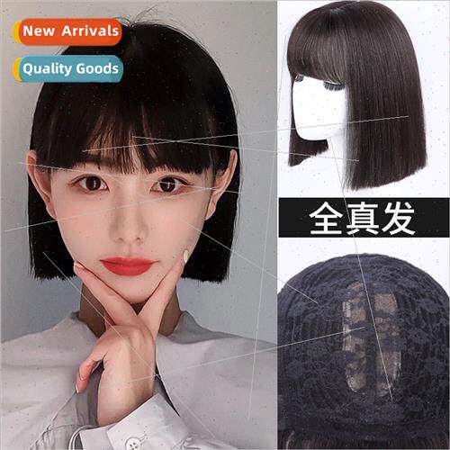 Wig female full real hair cartoon bangs a cut collarbone hai