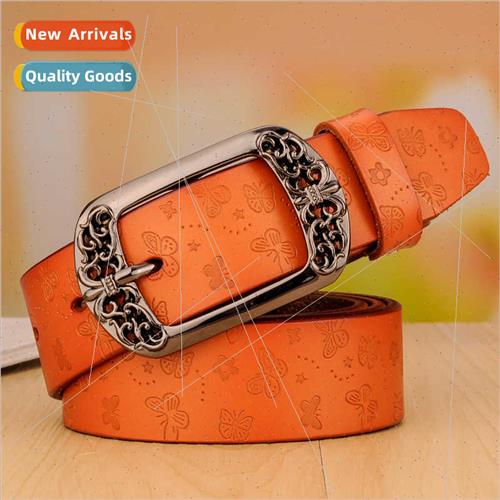 Women Leather Belt Vintage Pin Buckle Cowhide Waistband Kore