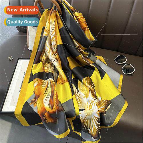2023 new decorative sunscreen silk scarf women printed simul
