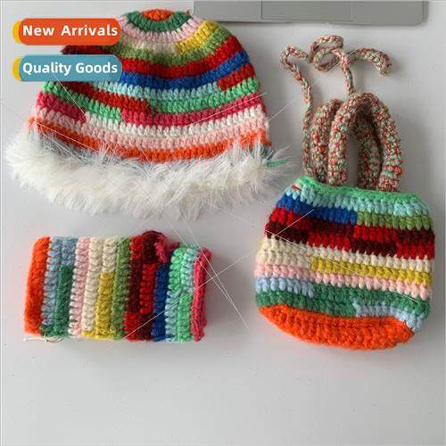 Colorful dopamine wool knted fisherman hat sub gloves bag se