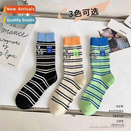 Dopamine fashion mid-calf socks girls striped nd college cot
