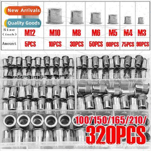 320PCS Stainless Steel Rivet Nuts Boxed Flat Head Vertical R
