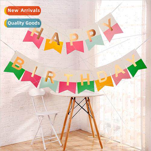 Colorful Happy Birthday hot gold letters fishtail pull banne