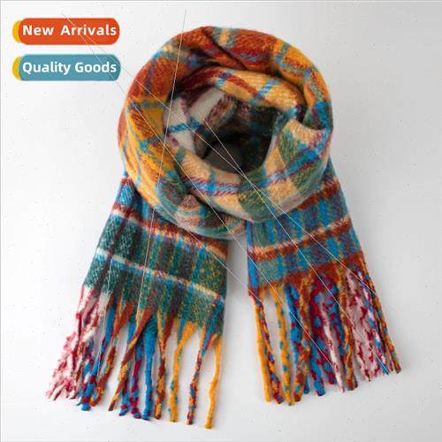 Japanese retro colorful oil painting plaid mohair tassel sca