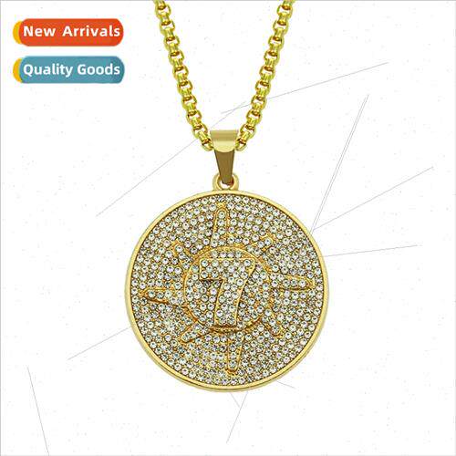 Men Accessories Diamonds Number 7 Round Pendant Necklace