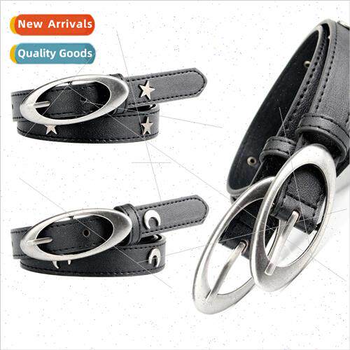 New crescent rivets antique silver belt punk wild stars deco