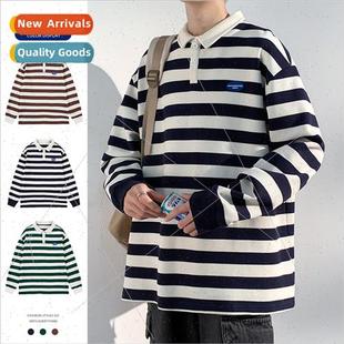 fall new sweater shirt sleeved men long Cotton striped