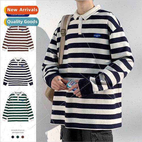 Cotton sweater men fall new striped long-sleeved t-shirt men