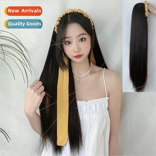 Hair band wig women black long pearl fluttering hair band on