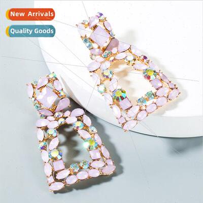 ins Europe fashion trapezoidal resin diamond earrings ladies