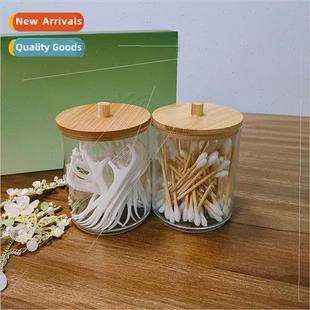Transparent Plastic Storage Bamboo Dental Jar Floss Wooden