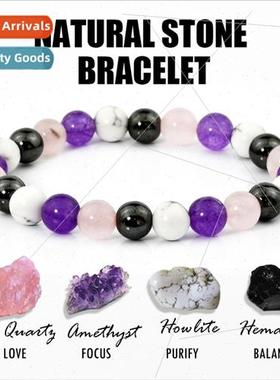 8mm Handmade Beaded Black Gallstone Amethyst Bracelet 适用Wo