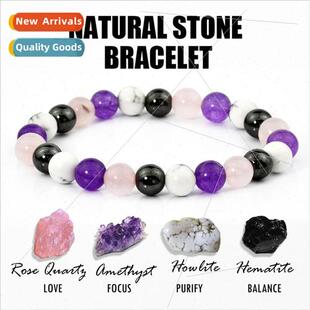 8mm Handmade Beaded Black Gallstone Amethyst Bracelet 适用Wo