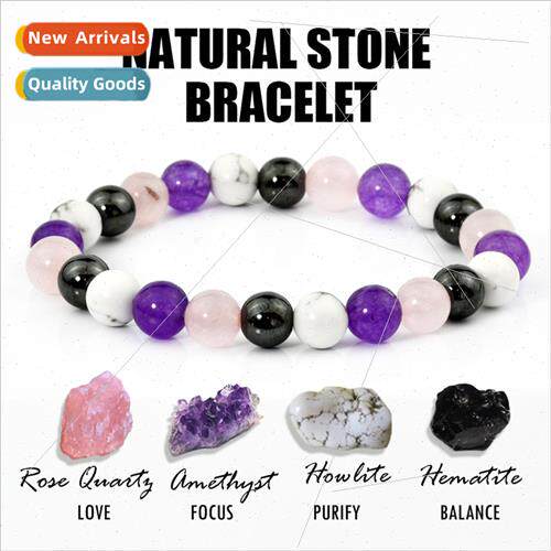 8mm Handmade Beaded Black Gallstone Amethyst Bracelet 适用Wo