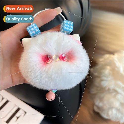 Cute otter rabb fur kty car keychain pendant ins plush doll