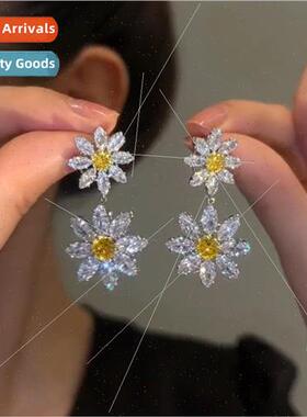 Sunflower sense zirconia flower earrings S925 silver needle