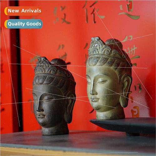 Vintage Buddha head ornament Zen study tea room desktop deco