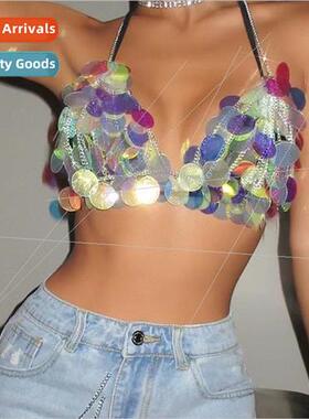 MW3225 Europevest Glowing Color Sequins Thin Pendant Neck Pe
