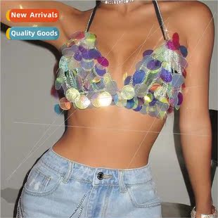 MW3225 Europevest Glowing Color Sequins Thin Pendant Neck Pe