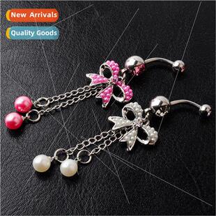 Europe Piercing Jewelry Pearl-studded Bow Dangling Bellybutt