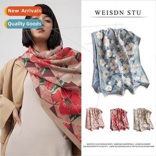 Autumn Winter Scarf Camellia Shawl Printed Faux Cashmere Pre