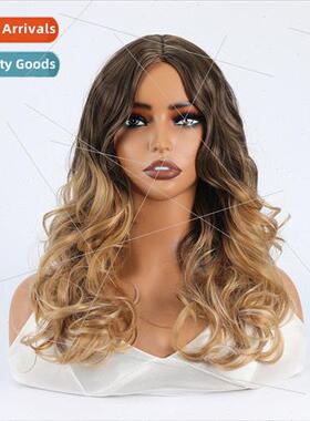 Europe new fashion ladies wig center parting pick dye gradie