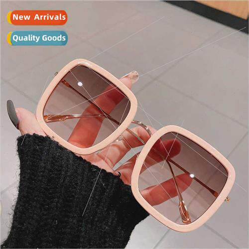 retro square sunglasses female 2021 round face thin blackout