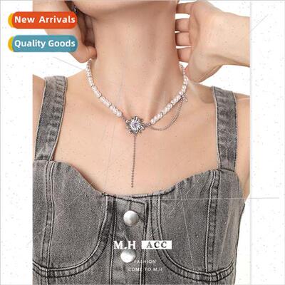 Mori pearl necklace female niche irregular tassel flower pen