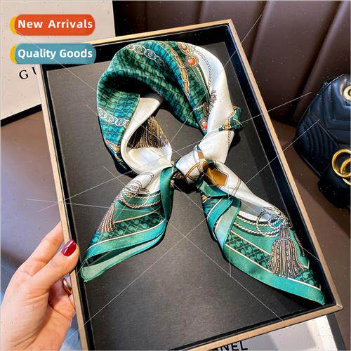 Green silk scarf women small square scarf mulberry silk 70x7