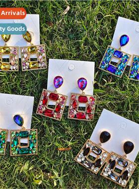 2022 Europe  earrings female hollow rhinestone palace geomet