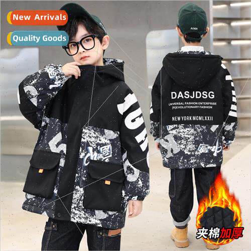 Boys cotton jacket fall and winter 2023 new middle and large