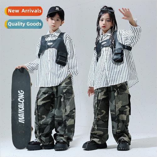 Set dance children tide clothing Japanese vest striped shirt