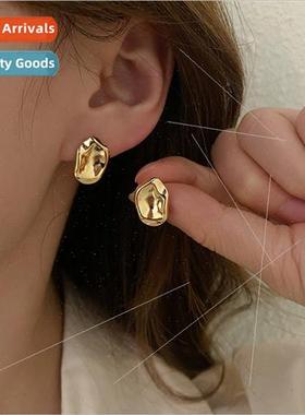 Fashion handmade hammered surface earrings concave irregular