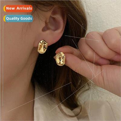 Fashion handmade hammered surface earrings concave irregular