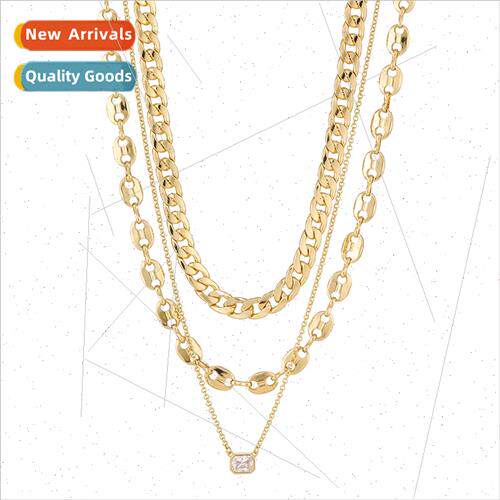 Pig Nose Chain Zirconia Pendant Multi Row Stacking Set Europ