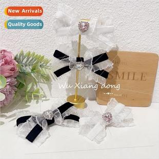 pink heart female fairy bang clips bow hair Super rhinestone