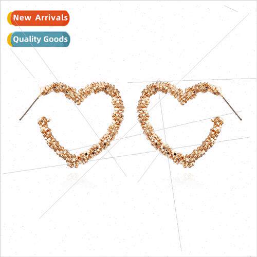 New simple gold heart-shaped earrings simple alloy rustic ea