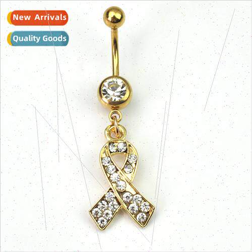 Body Piercing Jewelry Diamond Encrusted Gold Ribbon Bow Bell