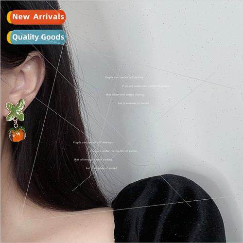 Glass persimmon retro orange earrings cute sweet earrings ea