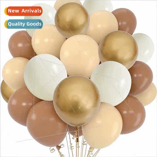 60PCS Brown Apricot Balloon Set Vintage Coffee Brown Cream C