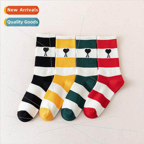 Autumn new tide love A letter socks women mid-calf thin stri