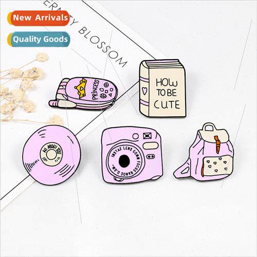 Korean cartoon pink schoolbag phone alloy brooch fun enamel