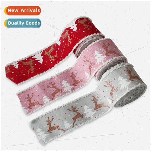 Christmas printed ribbon three-color elk morning webbing diy-封面