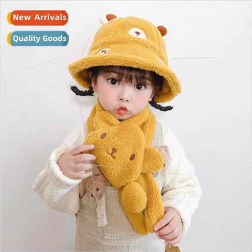 Childrens winter bear ears lamb wool fishermans hat scarf se