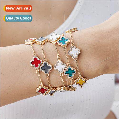 Double-sided four-leaf clover wh diamonds bracelet women sim